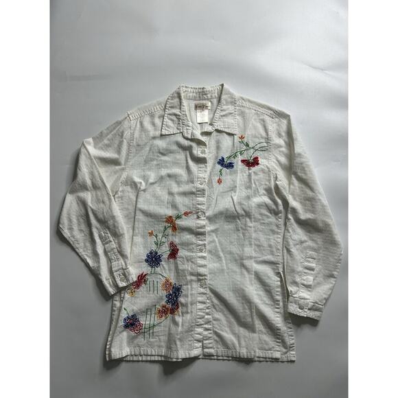 Bobbie Brooks Top Womens Small Embroidered Floral Button Up Blouse Cotton - Picture 1 of 8
